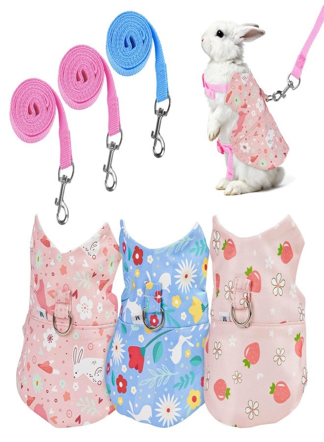HDFCLUP Bunny Harness and Leash Set for Rabbits & Small Pets - 3-Piece Escape-Proof Rabbit Harness with Adjustable Clothes (Light Pink/Pink/Light Blue) - Soft Bunny Leash for Guinea Pigs, Ferrets & More - Image 1